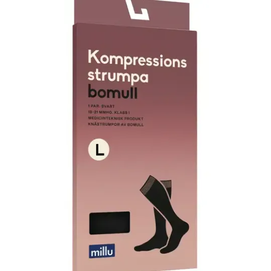 Millu Kompressionsstrumpa Bomull Klass 1 Svart L