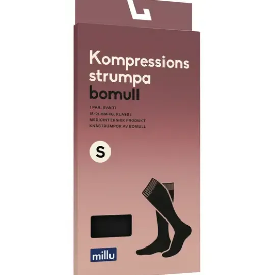 Millu Kompressionsstrumpa Bomull Klass 1 Svart S