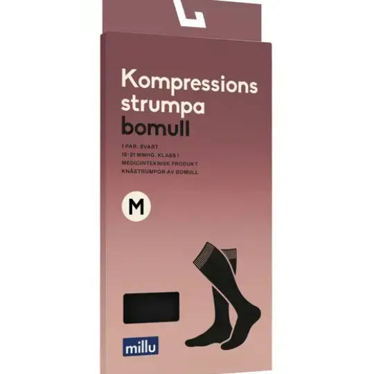 Millu Kompressionsstrumpa Bomull Klass 1 Svart M