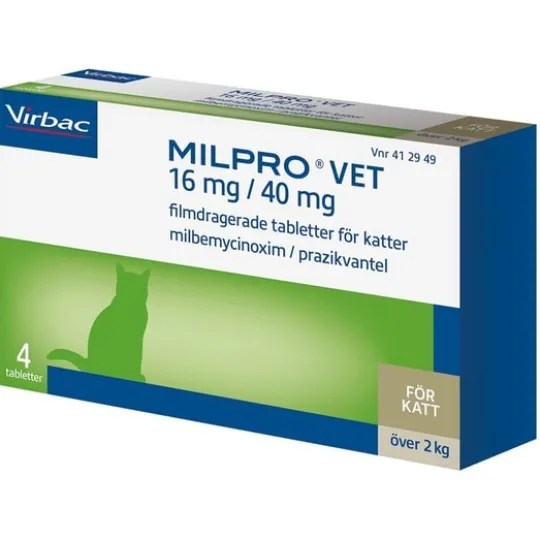 Milpro Vet 16 mg/40 mg Filmdragerade Tabletter för Katter 4 st
