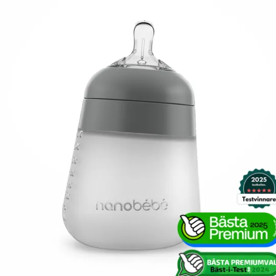 Nanobébé Flexy Silikonflaska Anti-kolik Grå 270 ml