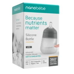 Nanobébé Flexy Silikonflaska Anti-kolik Grå 270 ml