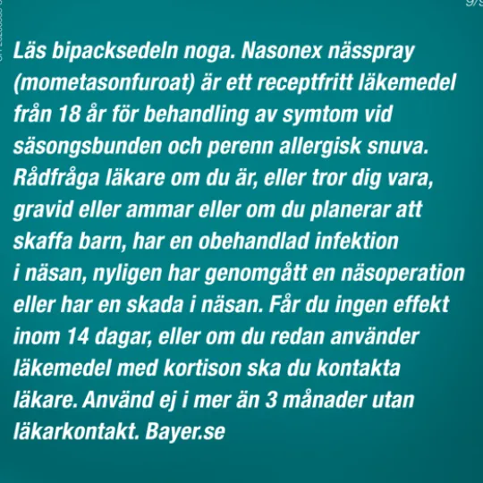 Nasonex, nässpray, suspension 50 mikrogram/dos, 60 doser
