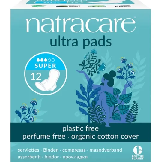 Natracare Ekologiska Bindor Ultra Super med vingar, 12 st
