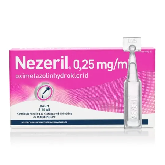 Nezeril, näsdroppar, lösning i endosbehållare 0,25 mg/ml 2 x 10 x 0,1 ml