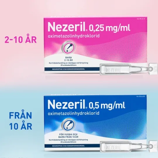 Nezeril, näsdroppar, lösning i endosbehållare 0,25 mg/ml 2 x 10 x 0,1 ml