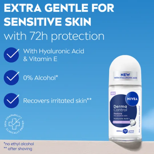 NIVEA Antiperspirant Deo Derma Control Restore Sensitive Roll On 50 ml