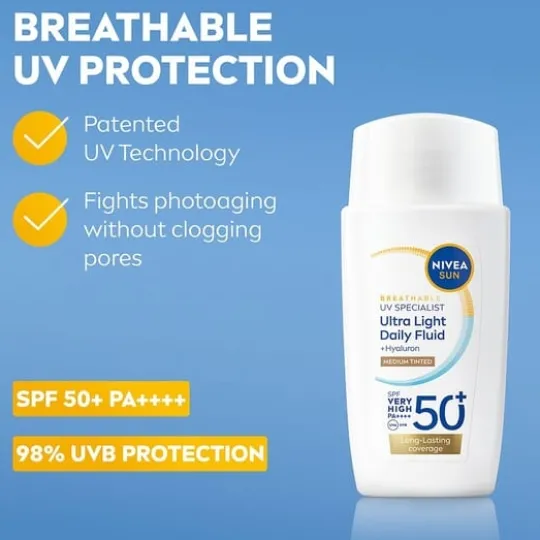 NIVEA SUN UV Face Specialist Ultra Light Daily Fluid Medium Tinted SPF50+ 40 ml
