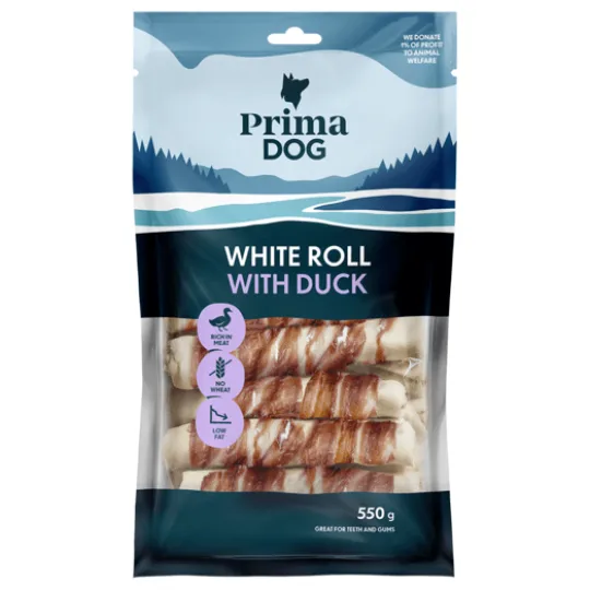 PrimaDog Vit Tuggrulle med Anka 13 cm 550 g