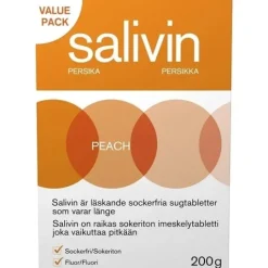 Salivin Sugtabletter vid Muntorrhet Peach 200 g