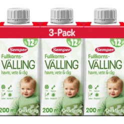 Semper Drickfärdig Fullkornsvälling Havre, Vete & Råg 12 mån 3 x 200 ml