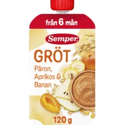 Semper Ätklar Gröt med Päron, Aprikos & Banan 120 g