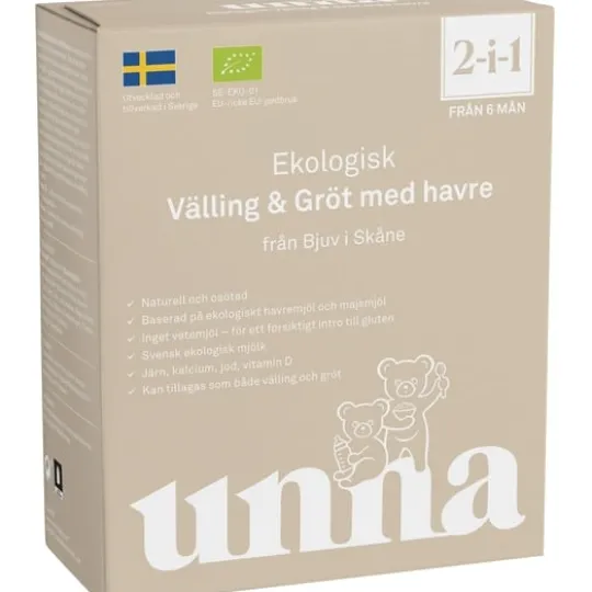 Unna Välling-gröt med havre från 6 månader naturell och osötad 300 g