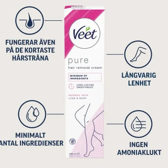 Veet Pure Hårborttagningskräm Ben & Kropp Normal Hud 200 ml