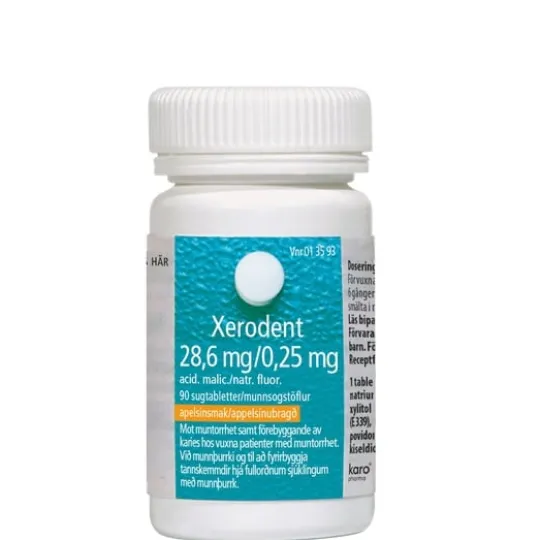 Xerodent, sugtablett 28,6 mg/0,25 mg 90 st